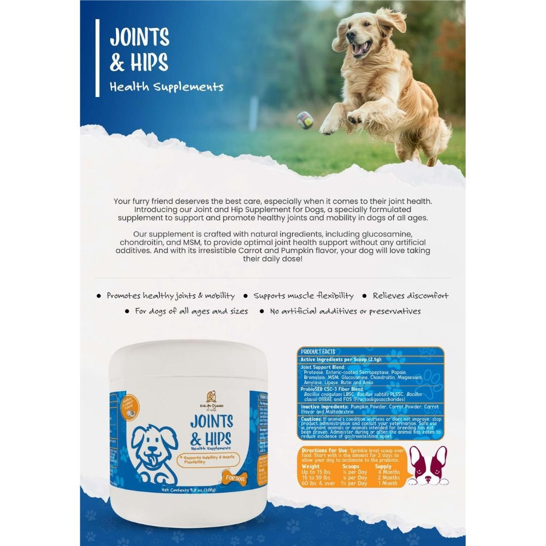 Joint Supplement for Dogs - Promotes Healthy Joints & Mobility - Natural Ingredients | Relieves Joint Discomfort - malibudjango