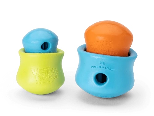 Discover WestPaw's Toppl Puzzle and Treat Toy for Dogs, available in Large size and vibrant orange color.