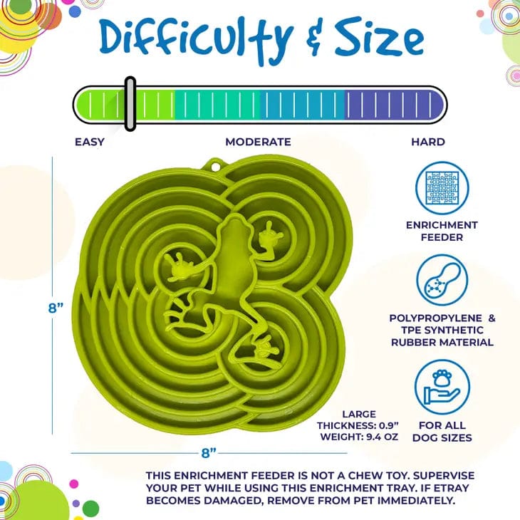 Introducing SodaPup's Water Frog Enrichment Tray, a green slow feeder designed specifically for dogs.