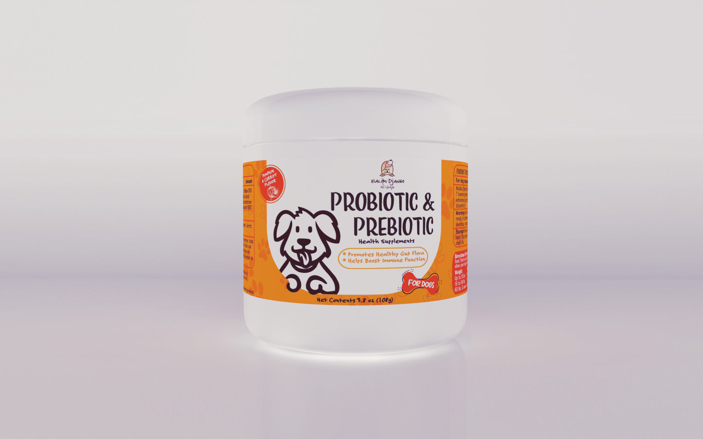 a bottle of probiotic and prebiotic dog food
