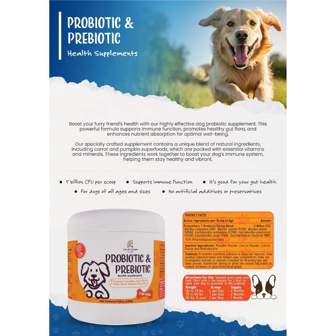 Dog Probiotic Supplement - Supports Immune Function, Gut Flora & Nutrient Absorption - malibudjango