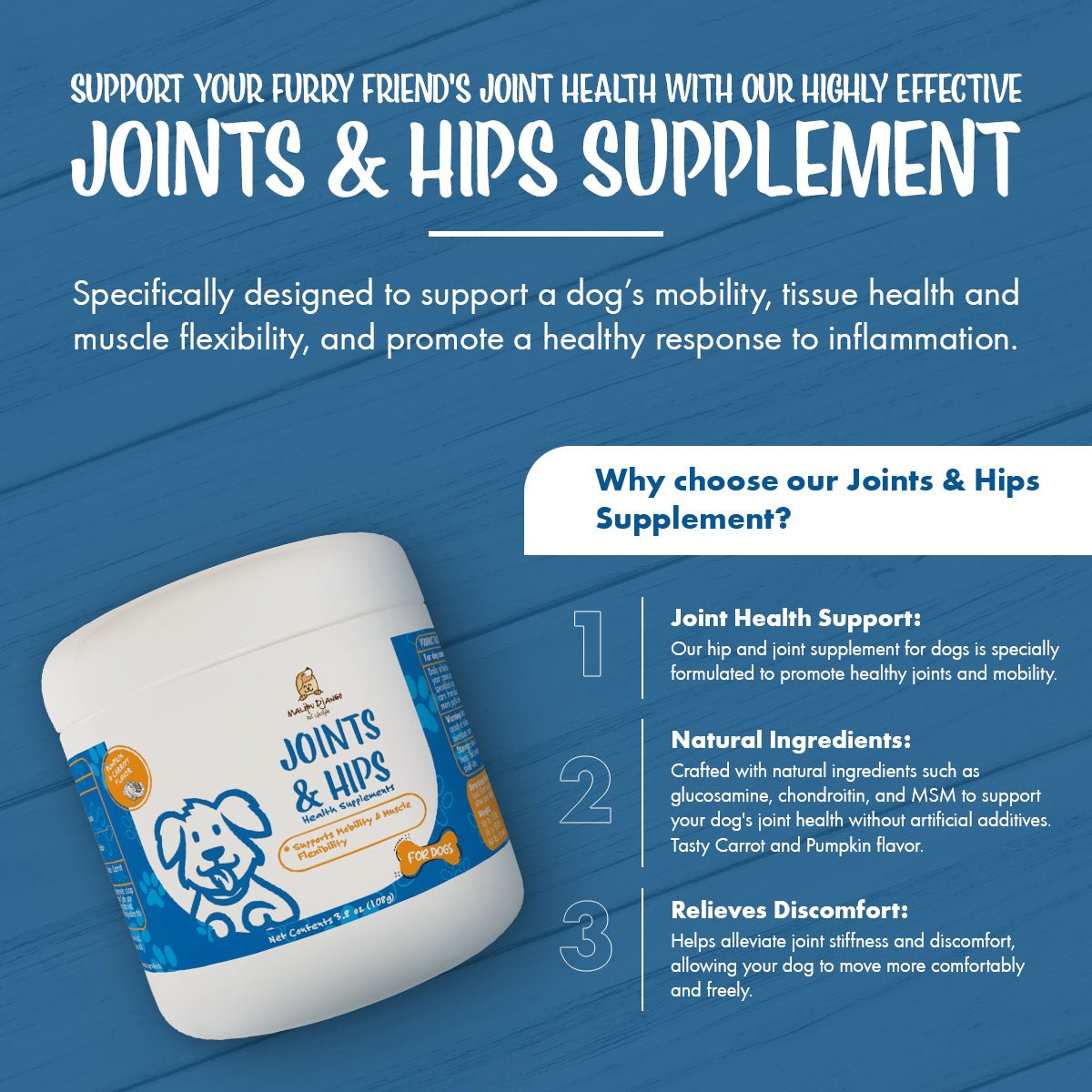Joint Supplement for Dogs Promotes Healthy Joints & Mobility - malibudjango