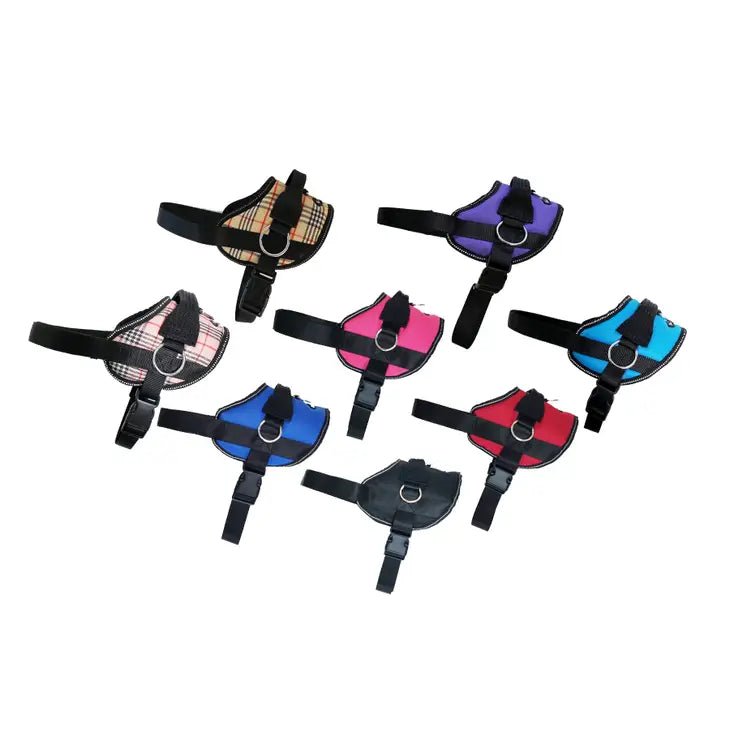 Discover malibudjango's Reflective No-Pull Dog Harness, featuring a handle and soft mesh lining for added comfort. Available in sizes XS to XXL, it offers both control and convenience for your pup.