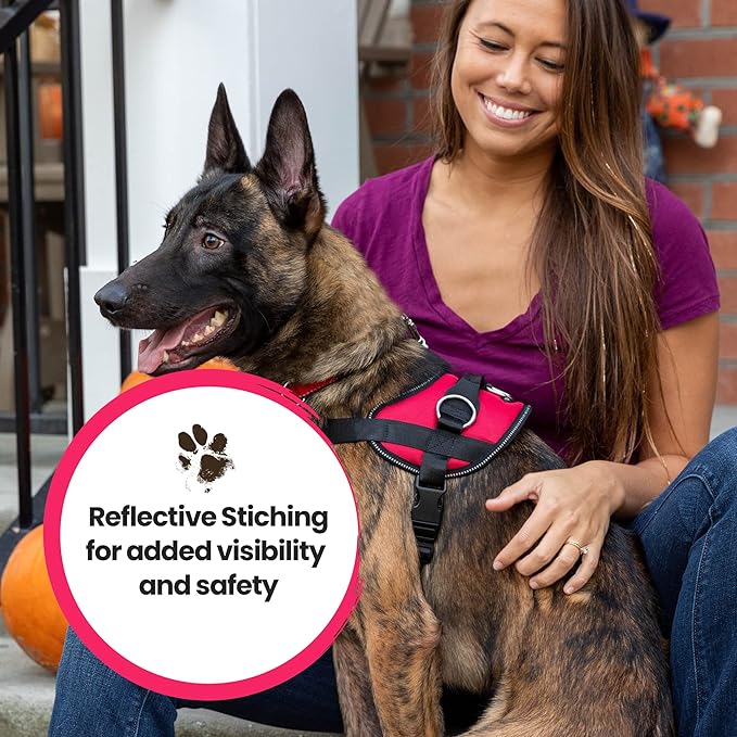 Introducing malibudjango's Reflective No-Pull Dog Harness, featuring a handle and soft mesh lining for your dog's comfort. Available in sizes XS to XXL, it provides control and convenience.