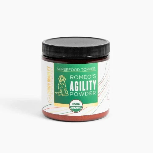 malibudjango presents Romeo's Agility Powder Superfoods, a joint support supplement for dogs enriched with turmeric and bone broth.