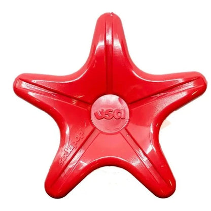 Introducing malibudjango's Starfish Ultra Durable Nylon Dog Chew Toy in Red, designed for dogs weighing between 15 and 80 lbs. This interactive peanut toy is perfect for aggressive chewers.